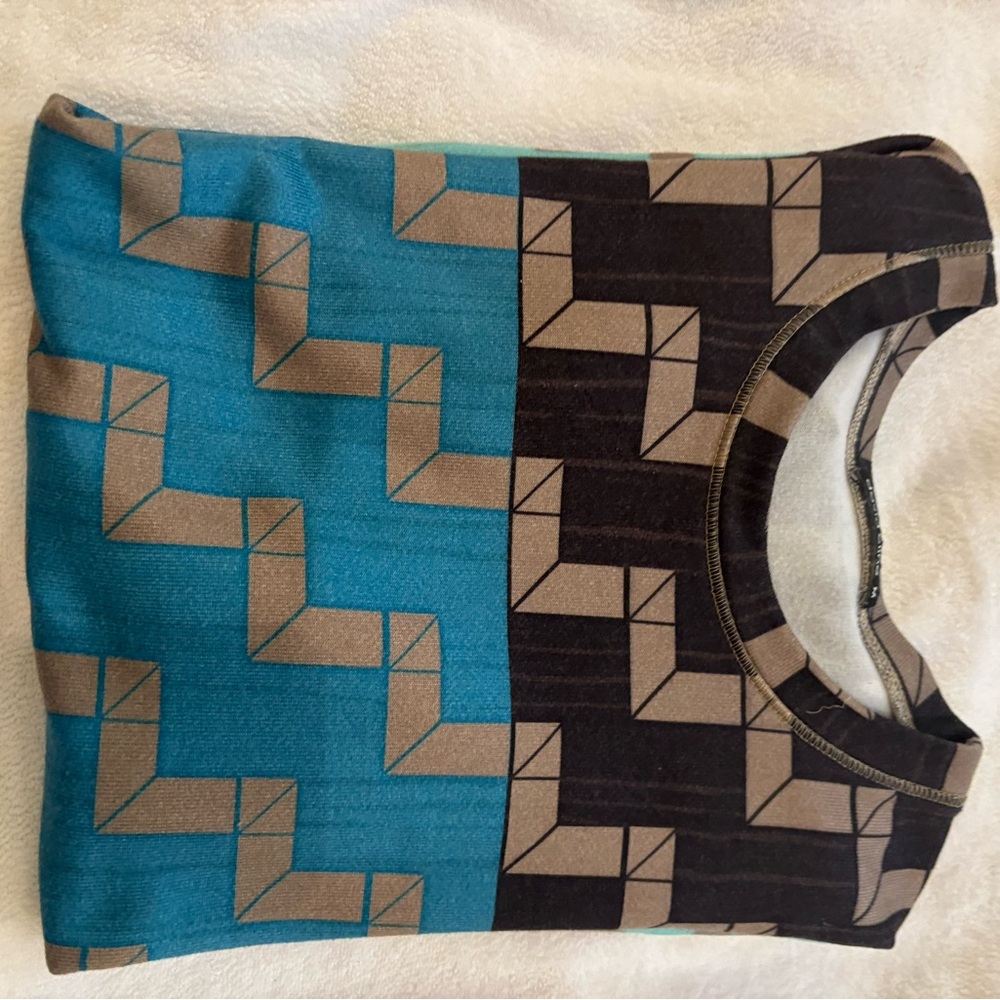 David Cline Geometric Patterned Top in Brown and Tan